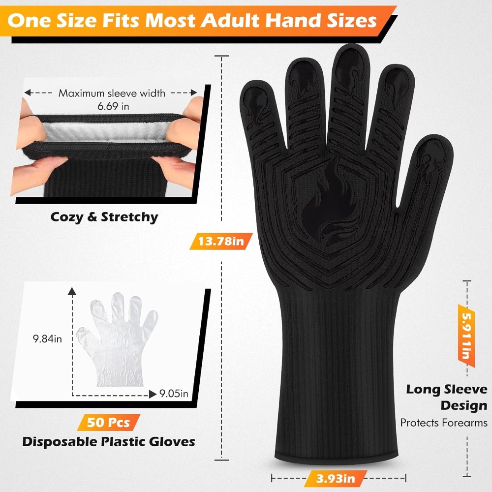 バーベキューグローブ、1472 ° F耐熱手袋、防火ミット、 - Heat Resistant Glove のレビューと価格
